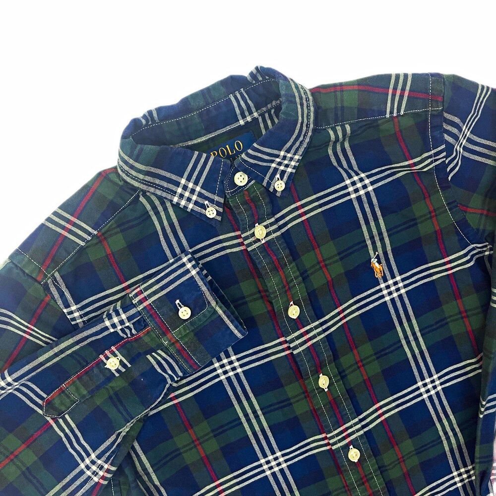 Polo Ralph Lauren Boys M (10-12) Plaid Cotton Button-Up Long Sleeve Shirt Pony